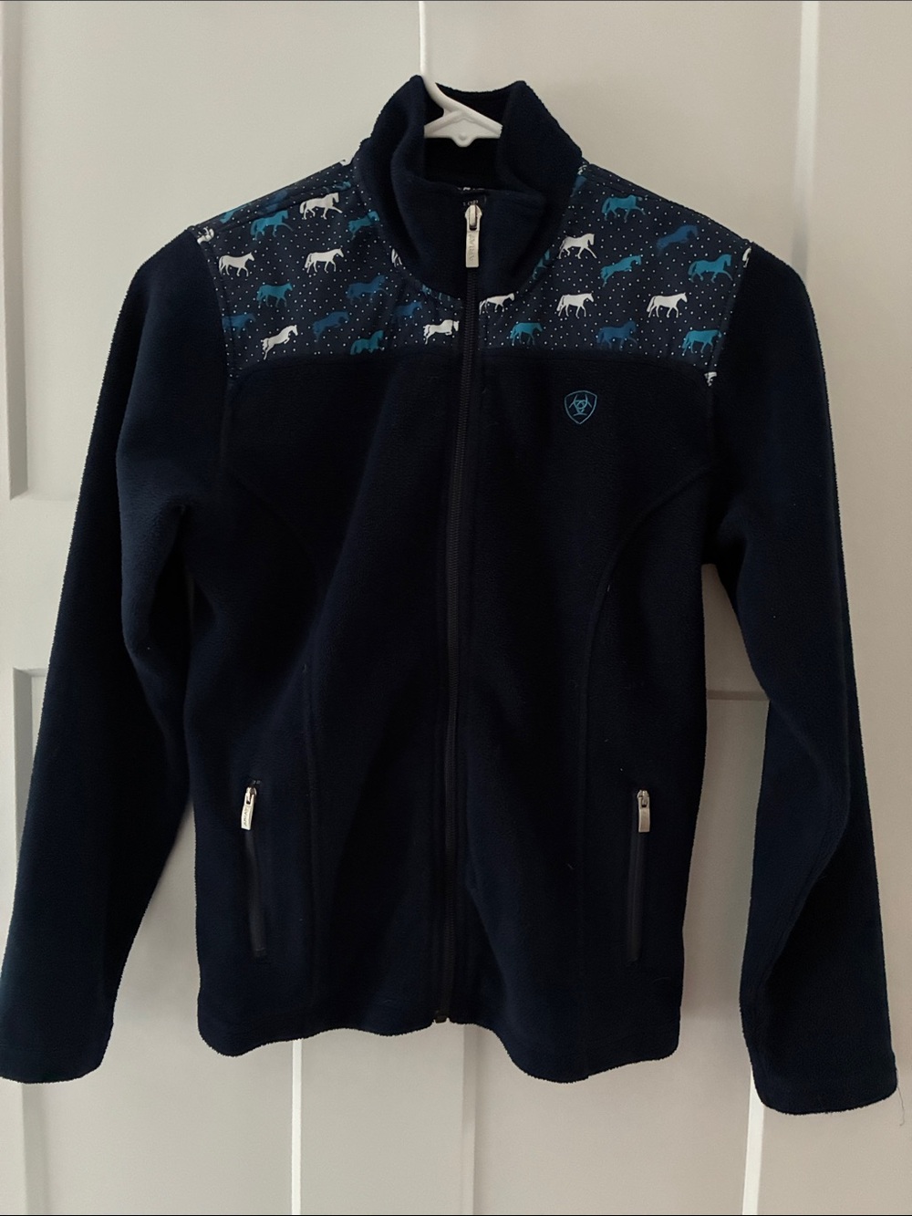 Ariat Kids Navy Blue Full-Zip Fleece Jacket with Horse Print Yoke